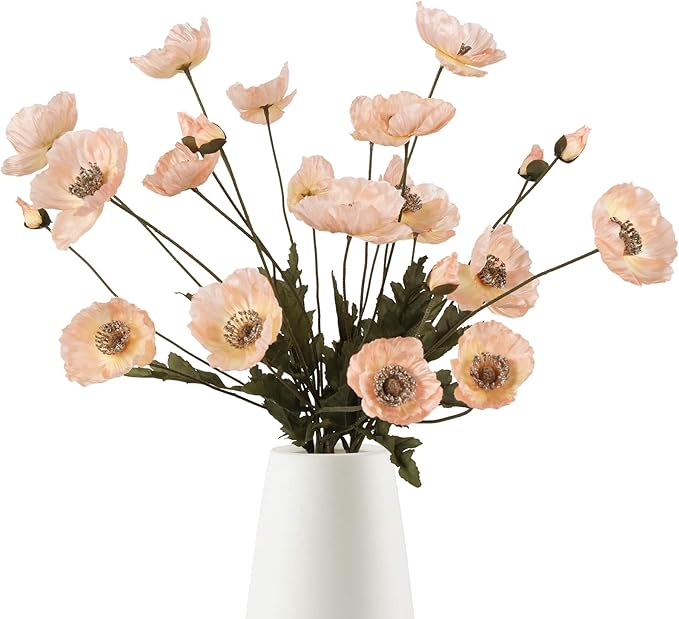 IPOPU Artificial Poppy Silk Flowers 6pcs Poppy Flowers Artificial Realistic Faux Flowers for Vase for Home Decor Indoor fo...