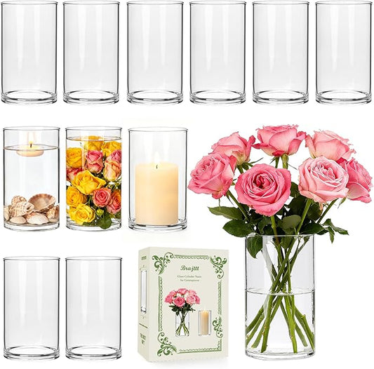 Clear Glass Cylinder Vases for Centerpieces,12pcs 6 inch Glass Candle Cylinders Bulk,Thick Bud Flower Vase & Floating Cand...