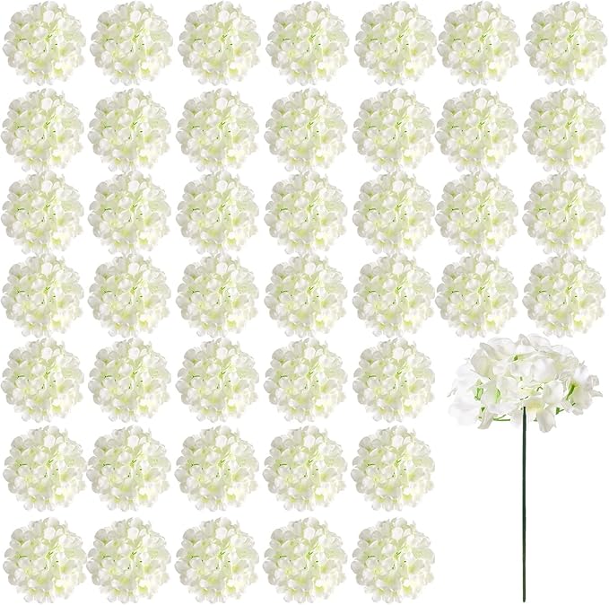 Auihiay 26 Pieces Hydrangea Artificial Flowers Silk Hydrangea Flowers Artificial Flowers Heads with Stems for Home Wedding...