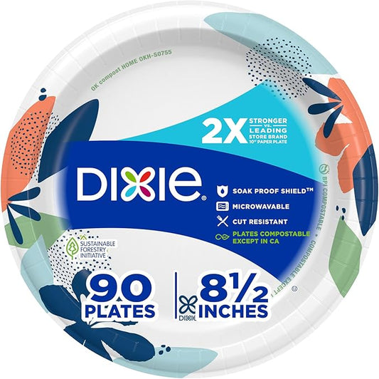 Dixie Medium Paper Plates, 8.5 Inch, 90 Count, 2X Stronger, Microwave-Safe, Soak-Proof, Cut Resistant, Disposable Plates F...