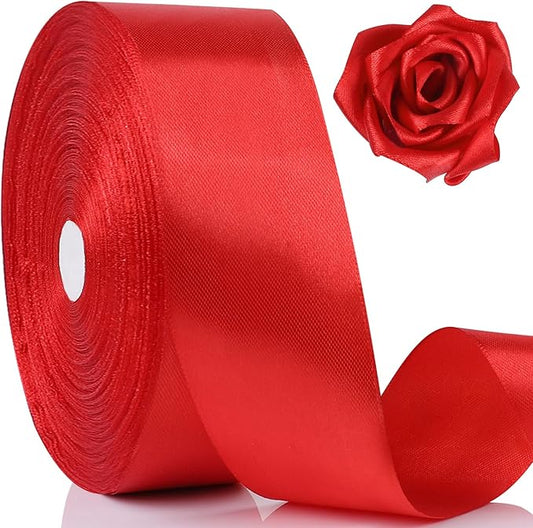 NESCCI 100 Yards Ribbon,1-1/2 Inch Red Satin Ribbon,Single Face Satin Ribbons,Perfect for Gift Wrapping,Wedding Decoratio...