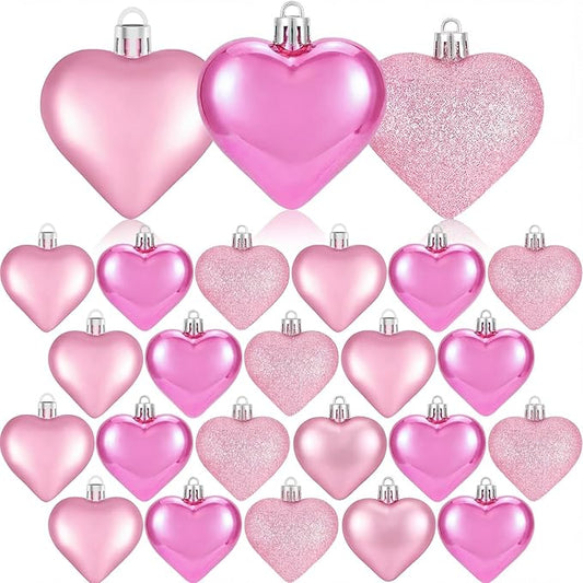 XmasExp Valentines Day Decor Heart Ornaments for Christmas Tree Decorations Set of 24 Pink Heart Shaped Bauble Perfect for...