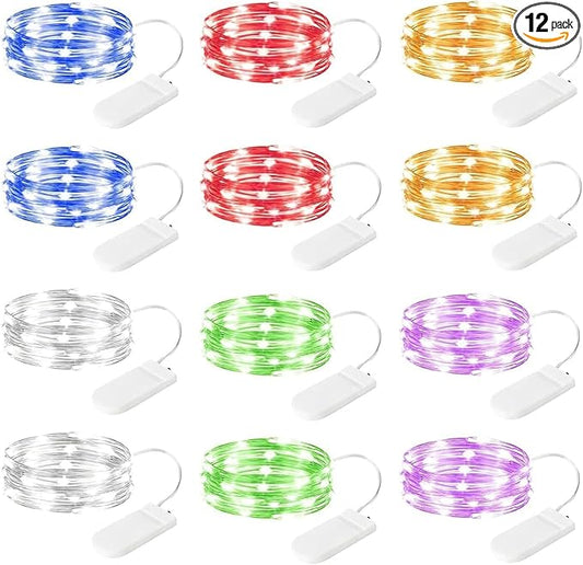 Brightown 12 Pack Multi Color Led Fairy Lights Battery Operated String Lights Waterproof Silver Wire 7 Feet 20 Led Firefly...