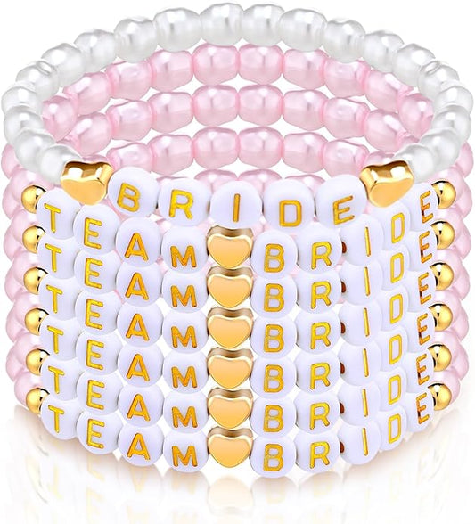 Misdary 7 Pcs Bachelorette Party Favors Wedding Gifts Bride Pearl Beaded Bracelets Team Bride Letter Beaded Bracelets for ...