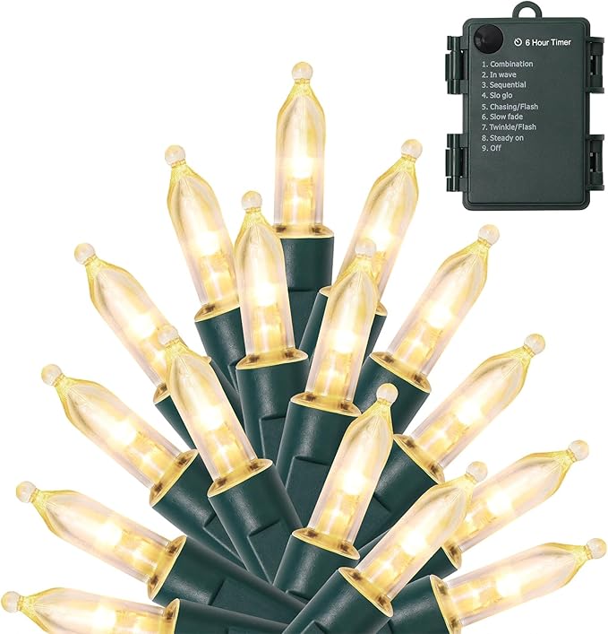 WATERGLIDE 50 LED Outdoor Christmas Lights, 16 FT Battery Operated Mini String Lights with 8 Modes & Timer, Xmas Tree Ligh...