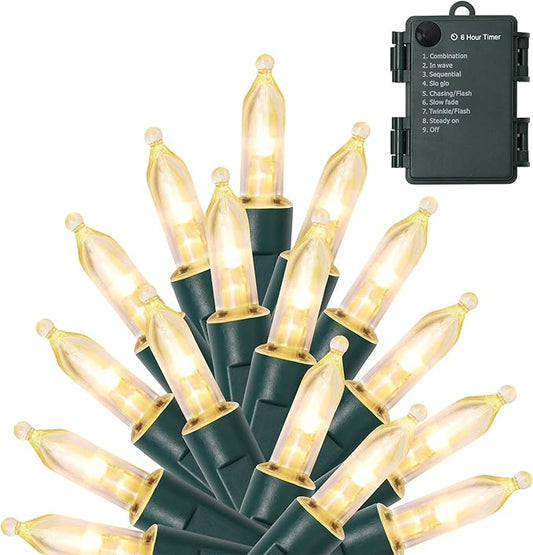 WATERGLIDE 50 LED Outdoor Christmas Lights, 16 FT Battery Operated Mini String Lights with 8 Modes & Timer, Xmas Tree Ligh...