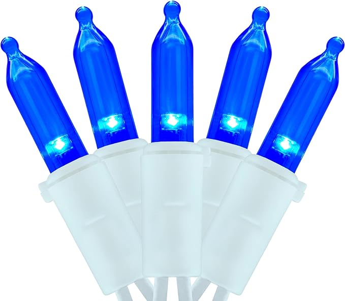 YULETIME 200 Blue LED Christmas Lights with White Wire, Pack of 2 Strands 33 Feet 100 Lights UL Certified Holiday String L...