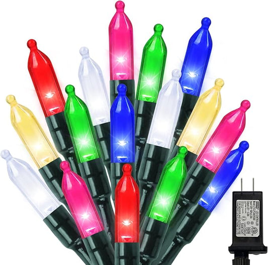 LAMPHOME Multicolor Christmas Mini Lights, 32.5FT 100 LED Clear Bulbs String Lights with 16 Light Modes, Fairy Lights Plug...