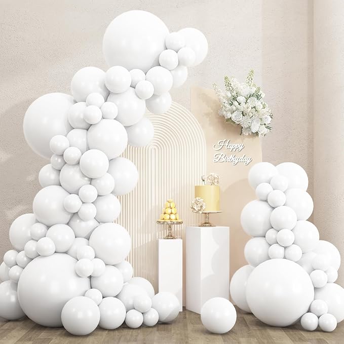 RUBFAC 135pcs White Balloons Different Sizes 18 12 10 5 Inch for Garland Arch, Latex Balloon for Wedding Birthday Party Ba...