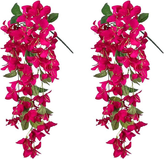 2PCS Bougainvillea Artificial Hanging Flowers Plants for Outdoors Outside Fall Decoration, Faux Silk Flowers Fake Vines UV...