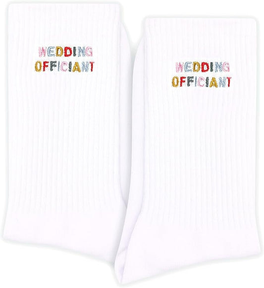 XZMBQ Embroidered Wedding Officiant Socks - Funny Personalized Gifts for Officiant Proposal, Wedding Ceremony, etc., White...