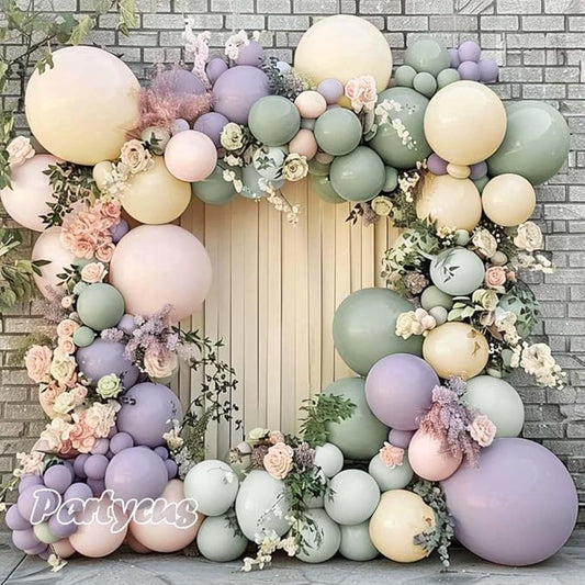 Dusty Green Purple Pink Balloon Arch, Double Stuffed Lavender Light Sage Green Ivory Blush Pastel Balloon Garland Kit for ...