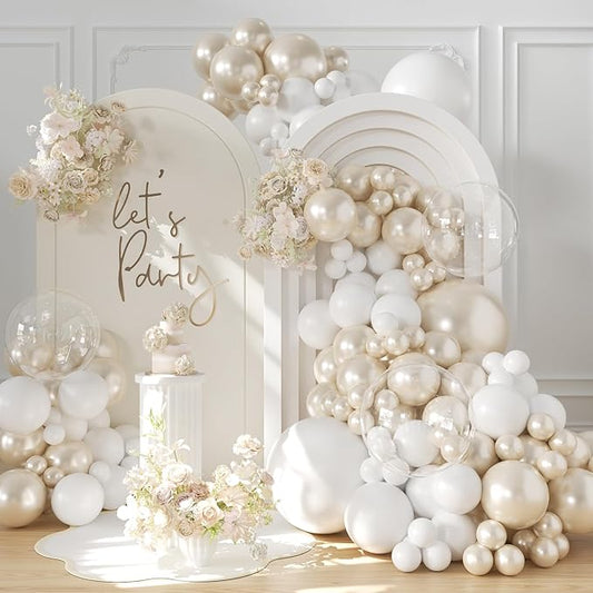 Pearl White Balloon Arch Kit 101Pcs Double Stuffed Pearl Balloons Garland Arch Kit Including Pearl White Clear Balloons fo...