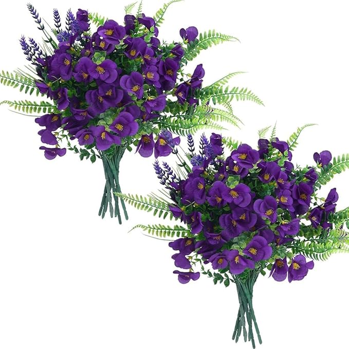 summer flower Purple Flowers Artificial, 14 Bundles Fake, UV Resistant Fake Lavender, Faux Silk Plants for Decorate Center...
