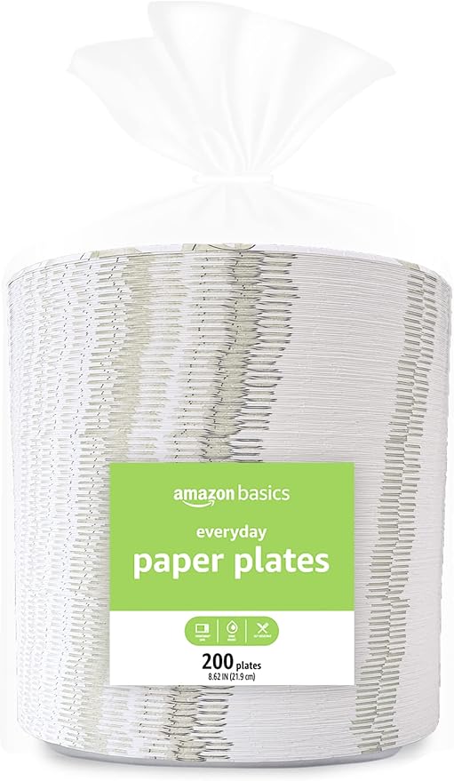 Amazon Basics Everyday Paper Plates, 8.62 Inch, Disposable, 200 Count