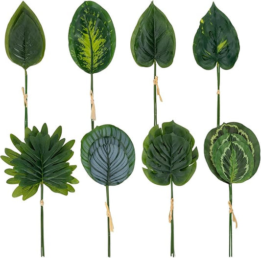 DILATATA Artificial Greenery Stems Set 24pcs Silk Faux Tropical Leaves 8 Leaf Styles Fake Plant Picks for DIY Wedding Cent...