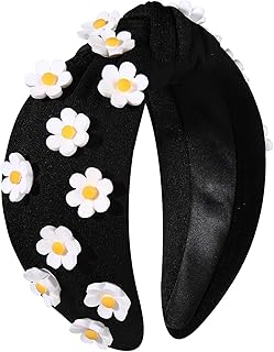 YAHPERN Summer Floral Headbands Pink Flower Headband Accessories for Women White Pink Jeweled Wide Top Knot Headbands Spri...