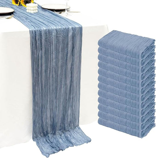 12Pack Dusty Blue Cheesecloth Table Runner 10Ft Gauze Table Runner Blue Cheese Cloth Table Runners Long Sheer Fabric Table...