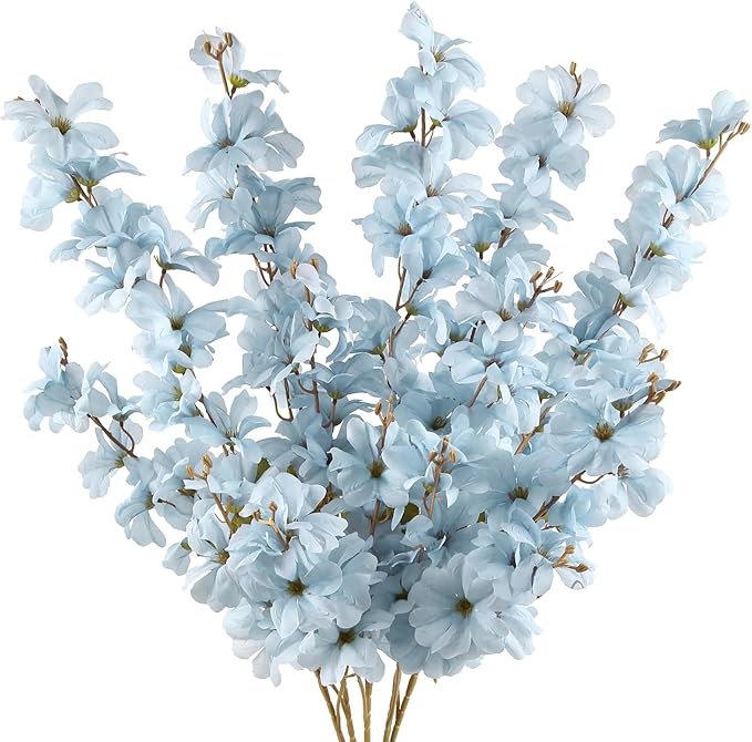 IPOPU Light Blue Flowers Artificial Delphinium 5PCS Long Stem Artificial Flowers for Tall Vase Silk Larkspur Faux Florals ...