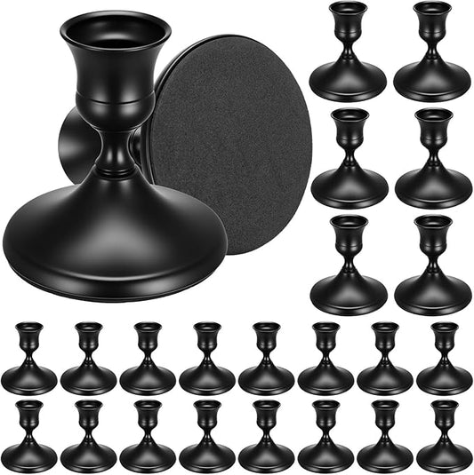 24PCS Brass Black Taper Candle Holders Set, Vintage Metal Candlestick Holders for Table Centerpiece, Wedding Reception, Fe...