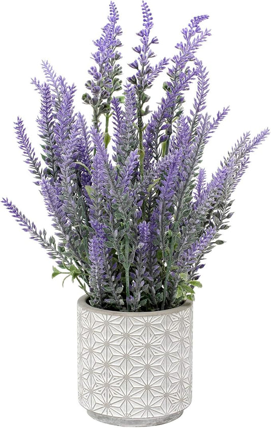 DILATATA Lavender Flowers Artificial Decor in Cement Pot - Faux Plants for Rustic Home, Bathroom, Table Centerpieces, Wedd...