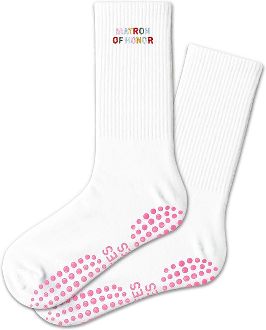 AYQJCBGC Grip Pilates Wedding Crew Socks, Colorful Letter Pilates Socks with Grips for Wedding.