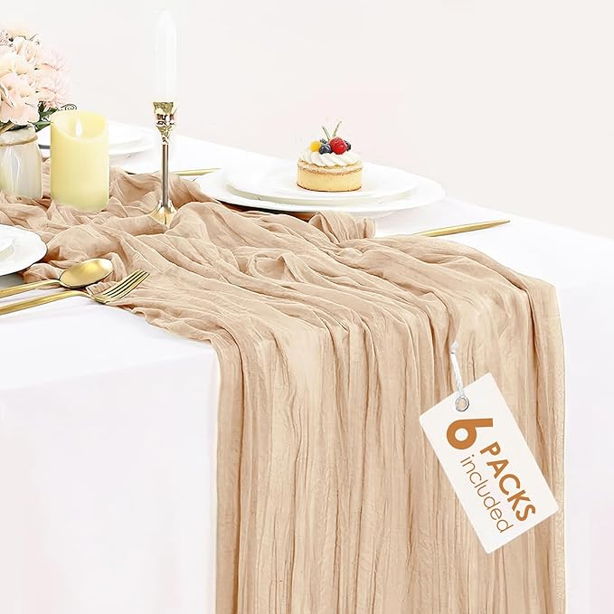 6 Pack Champagne Cheesecloth Table Runners New Year Cheese Cloth Table Runner 10FT Boho Sheer Gauze Runner 35x120 Inches L...