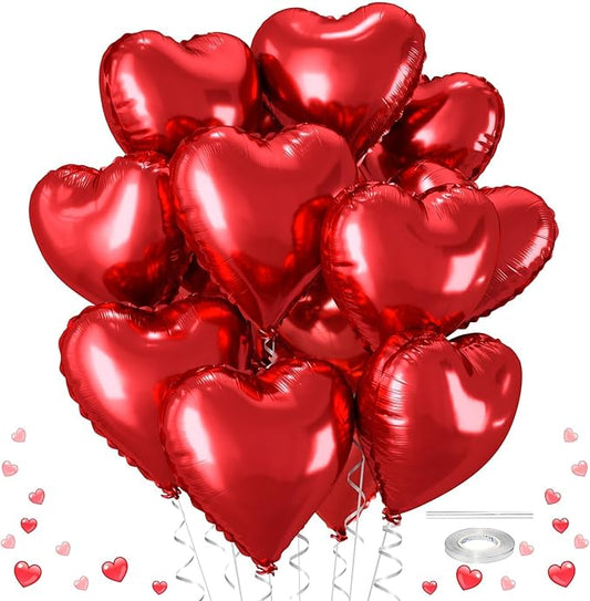 Red Heart Balloons, 12 Pcs 18 inch Heart Shaped Balloons, Large Valentines Balloon, Love Foil Balloon for Valentines Day W...