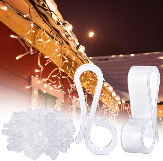 Namalu 100 Pcs Christmas Light Clips Gutter Clips for Hanging Outdoor Lights Plastic Weatherproof Gutter Hooks Hanging Str...