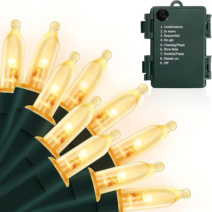 KOUQIYA Battery Operated Christmas Lights, 33ft 100 LED Battery Operated String Lights with Auto-Timer 8 Modes Waterproof ...