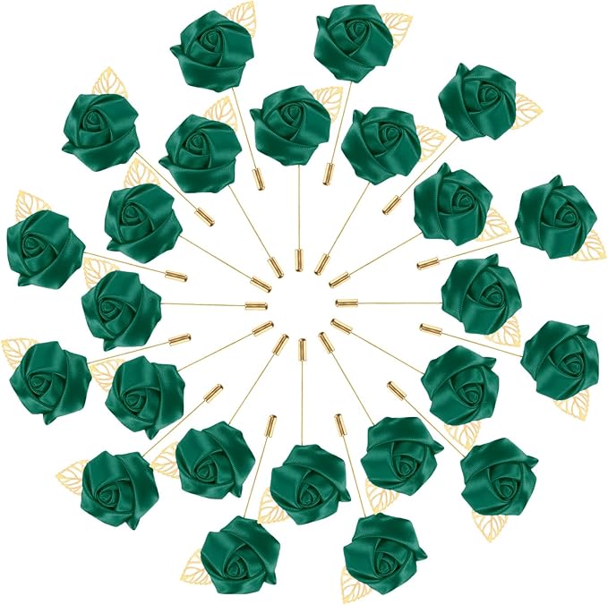 M METERXITY 48-Pack Flower Lapel Pins for Men, Golden Leaf Rose Boutonnieres Pin Groom Boutonnieres for Wedding/Dance/Part...