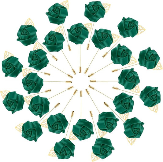 M METERXITY 48-Pack Flower Lapel Pins for Men, Golden Leaf Rose Boutonnieres Pin Groom Boutonnieres for Wedding/Dance/Part...