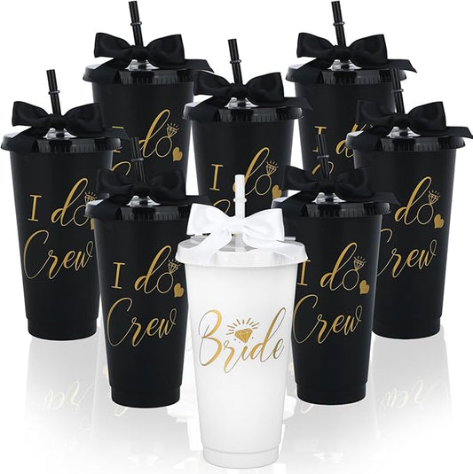 8Pcs Bridesmaid Cups with Lid Straw and Twist Bow Bachelorette Cups 24Oz Plastic Tumbler Bride Reusable Tumbler Bridesmaid...