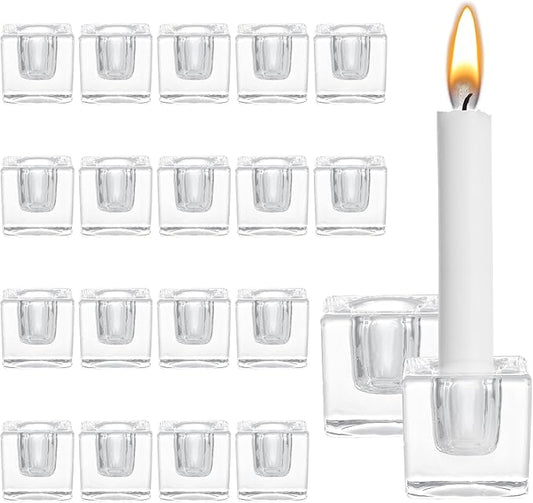 CYEAH 18 Pcs Glass Candle Holder, Taper Candle Holders for Table Centerpiece, Clear Crystal Candle Stick Candle Holders, S...