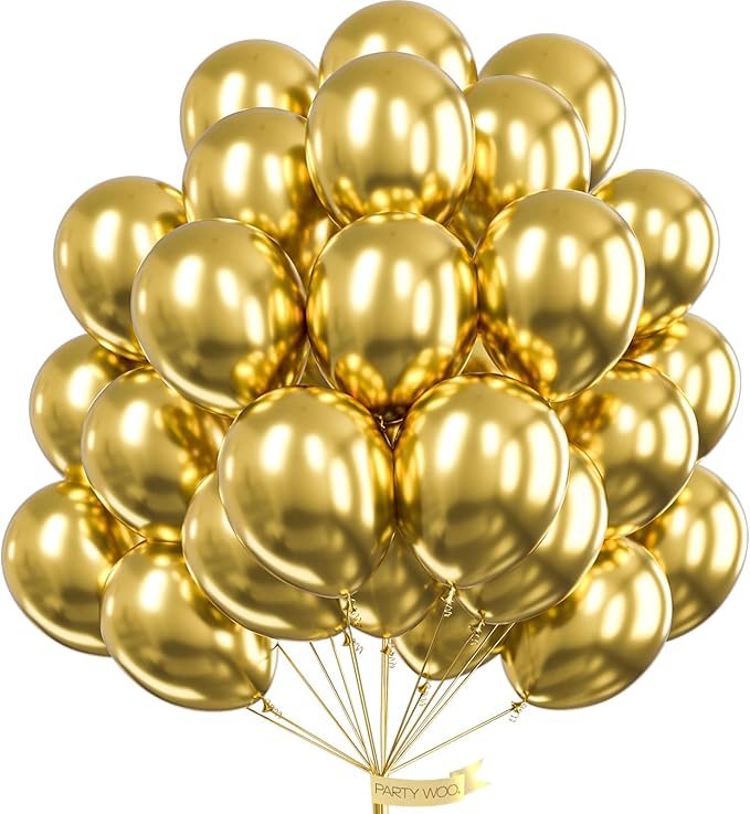 PartyWoo Gold Balloons 50pcs 12 Inch Gold Latex Helium Balloons for Birthday Wedding Anniversary Baby Shower Graduation Ba...