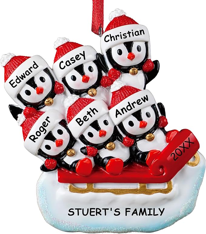 iDIY Personalized Family Christmas Ornaments - Family of 2/3/4/5/6/7/8 Penguin Ornaments for Christmas Tree - Custom Resin...