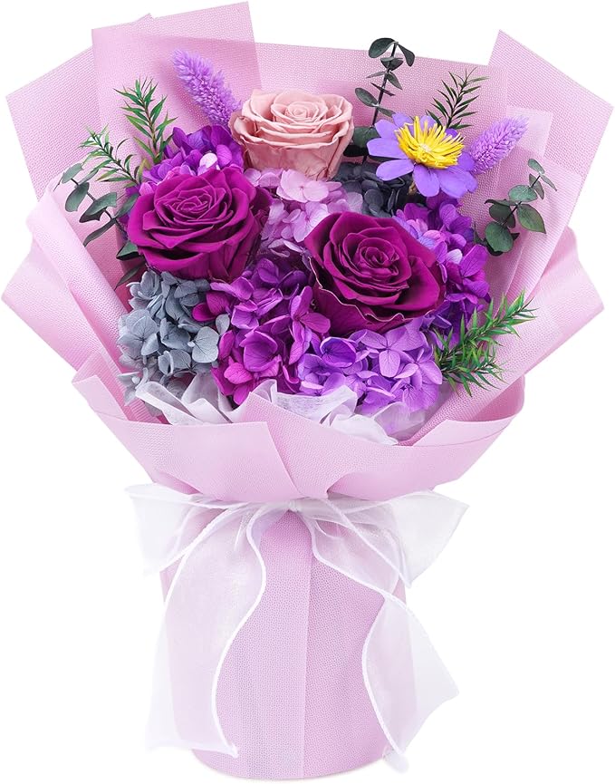 Waipfaru Preserved Flowers, Purple Fresh Bouquet with Gift Box, Flowers for Delivery Prime, Forever Flowers for Women Birt...