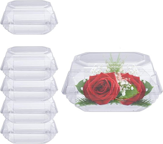 Curtis Wagner Plastics CW-754 Clear Medium Corsage Flower Boxes (5-Pack) - 8" x 5" x 4" Size, Plastic Floral Containers fo...
