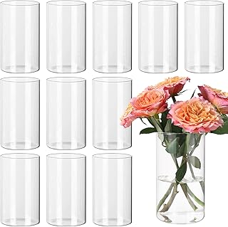 SUPMIND 12pcs Clear Cylinder Vases for Centerpieces, Glass Flower Vases for Wedding Decorations and Home Decor, 6 Inch Gla...