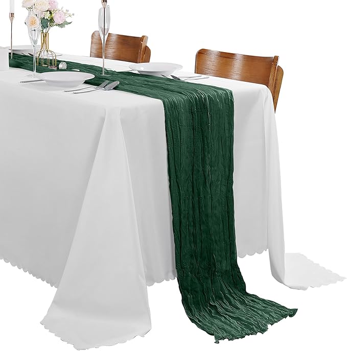 30 Pack Emerald Green Cheesecloth Table Runner 9FT Rustic Sheer Table Runners 17x108 Inch Gauze Boho Runner for Wedding Br...