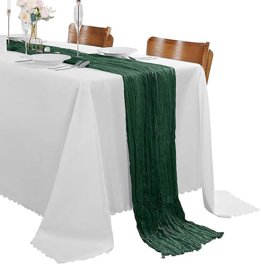 30 Pack Emerald Green Cheesecloth Table Runner 9FT Rustic Sheer Table Runners 17x108 Inch Gauze Boho Runner for Wedding Br...