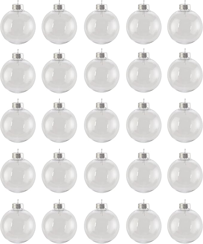 Creative Hobbies® - Bulk Value Pack of 25 pcs - 67mm (2-5/8 Inch) Round Clear Plastic Ball Ornaments - Great for Crafting ...