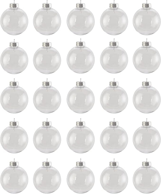 Creative Hobbies® - Bulk Value Pack of 25 pcs - 67mm (2-5/8 Inch) Round Clear Plastic Ball Ornaments - Great for Crafting ...