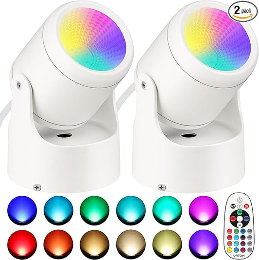 URTOM 6W RGBW Uplighting Indoor Color Changing Up Lights Indoor with Remote Dimmable LED Spot Lights for Home Aluminum Acc...