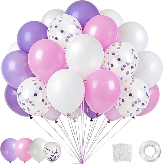 Danadia 32PCS Pink Balloons Set, 12 Inch Purple Pink White Latex Balloons with 9 Inch Purple Confetti Balloons for Girls' ...