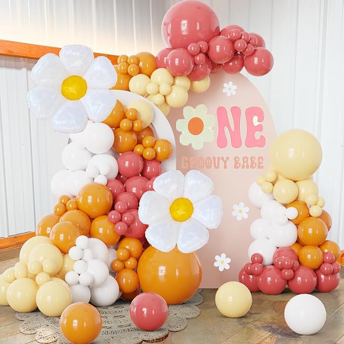 Daisy Balloon Arch Retro Burnt Orange Boho Balloon Garland Kit Sunshine Balloon Groovy Flower Decor for Daisy, Sun, and Ci...