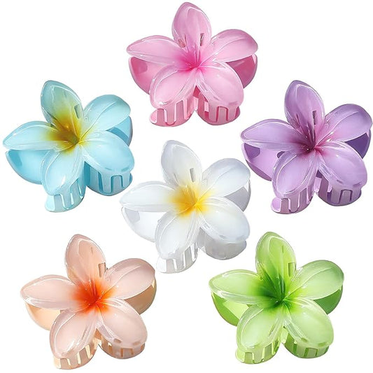 Sisiaipu Flower Hair Clips for Women 6 Pcs Hawaiian Large Claw Clips Plumeria Medium Hair Claw Clips for Thick Thin Hair H...