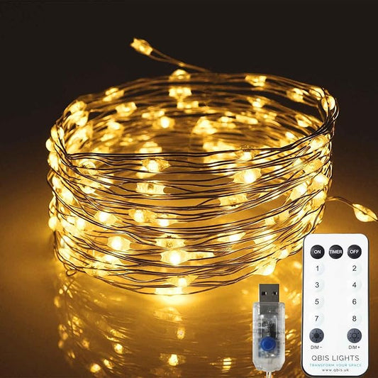 QBIS USB Christmas Lights, 100 Warm White LEDs, 16.5ft Lightging String with Remote, 8 Modes, Timer, 13ft Lead Wire, Indoo...