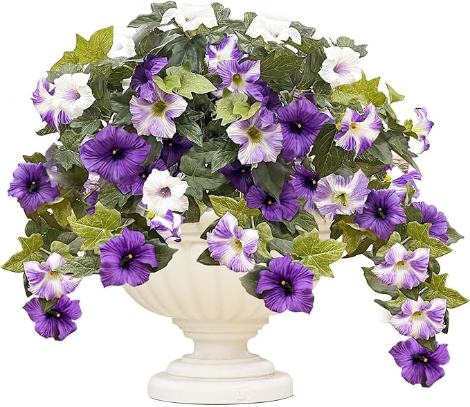 Daily Treasures 2Pack Artificial Hanging Flowers,24 Heads Silk Morning Glory Flowers Per Bouquet, Realistic Artificial Pet...