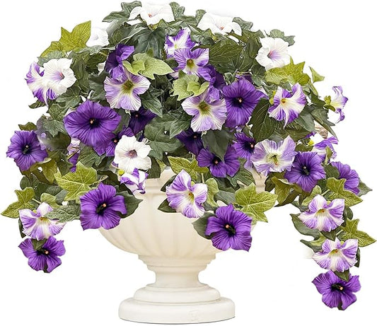 Daily Treasures 2Pack Artificial Hanging Flowers,24 Heads Silk Morning Glory Flowers Per Bouquet, Realistic Artificial Pet...